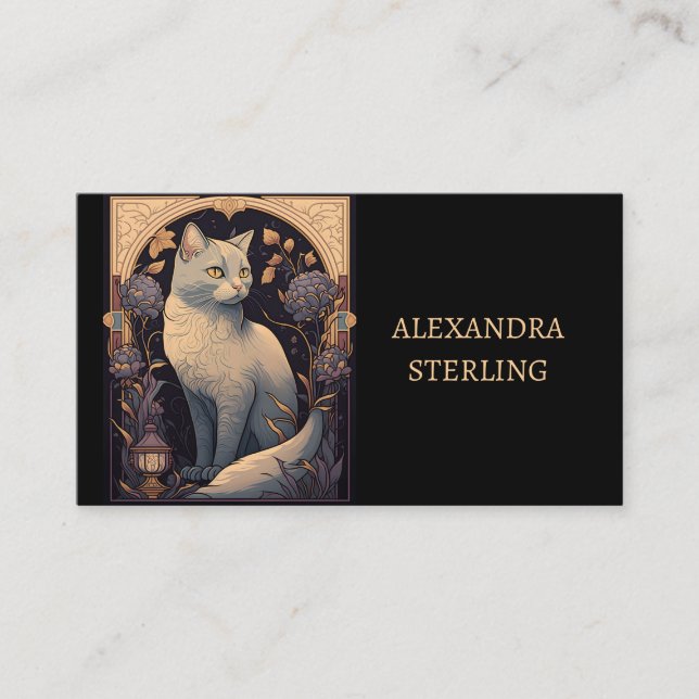 Elegante Ivory Art Nouveau Feline Personalisiert Visitenkarte (Vorderseite)