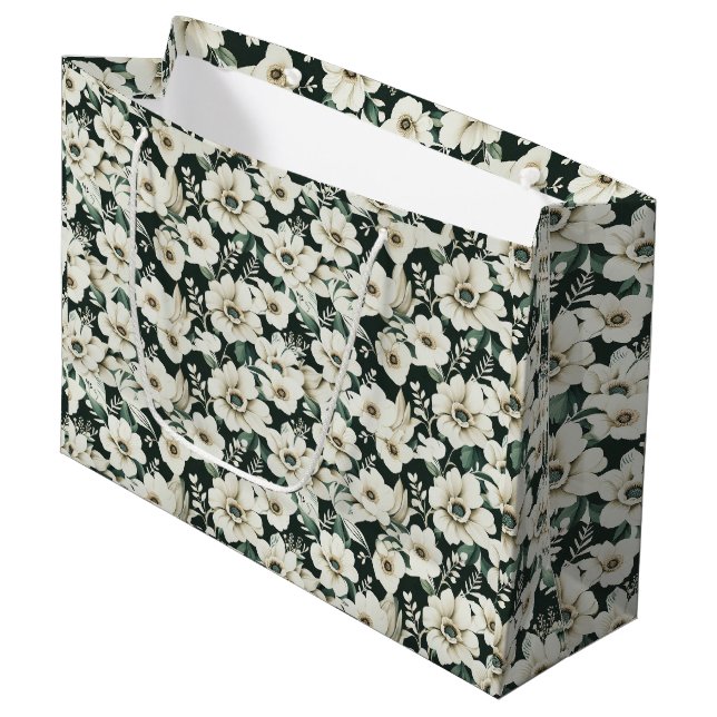 Elegante Ivory-Blume Große Geschenktüte (Vorderseite Schrägansicht)