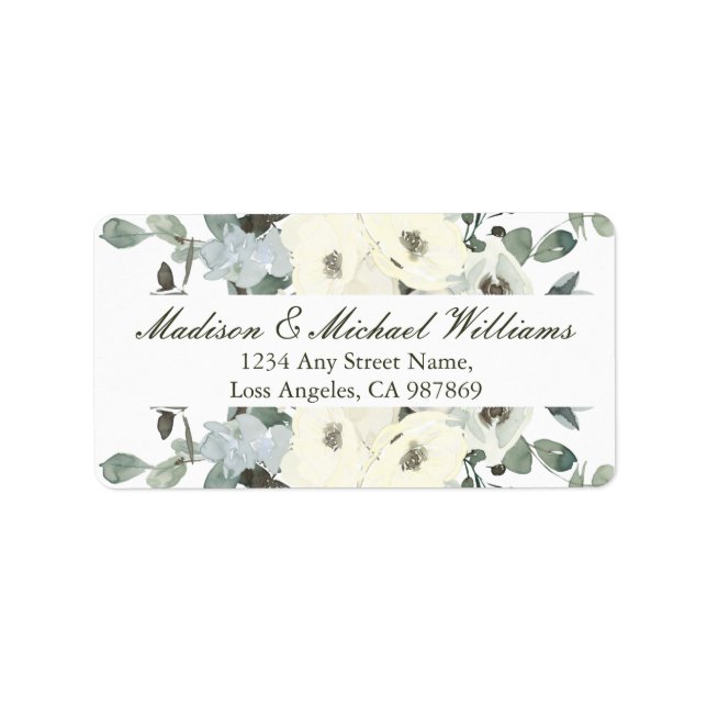 Elegante Ivory Floral Sage Green Rücksendeadresse Adressaufkleber (Vorne)