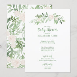 Elegante Ivory & Green Floral Baby Dusche Einladung
