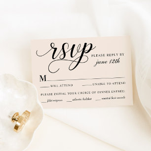 Elegante Ivory-Kalligrafie-Hochzeit mit Essen RSVP Karte