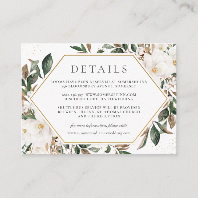 Elegante Ivory Magnolia Blumenzettel Begleitkarte (Vorderseite)