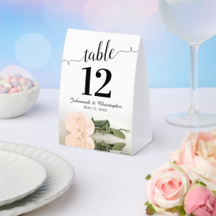 Elegante Ivory Peach Rose Hochzeit Tischnummer Tischaufsteller