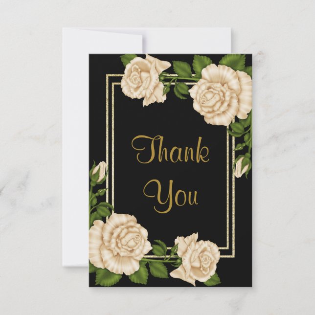 Elegante Ivory Rose & Gold Glitzer Vielen Dank Dankeskarte (Vorderseite)