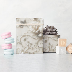 Elegante Ivory-Rose mit Silver Floral Design Geschenkpapier