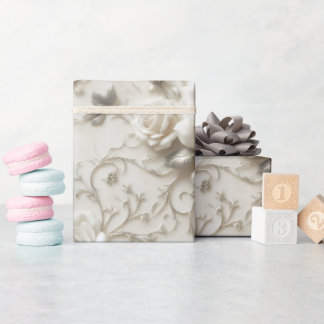 Elegante Ivory-Rose mit Silver Floral Design Geschenkpapier