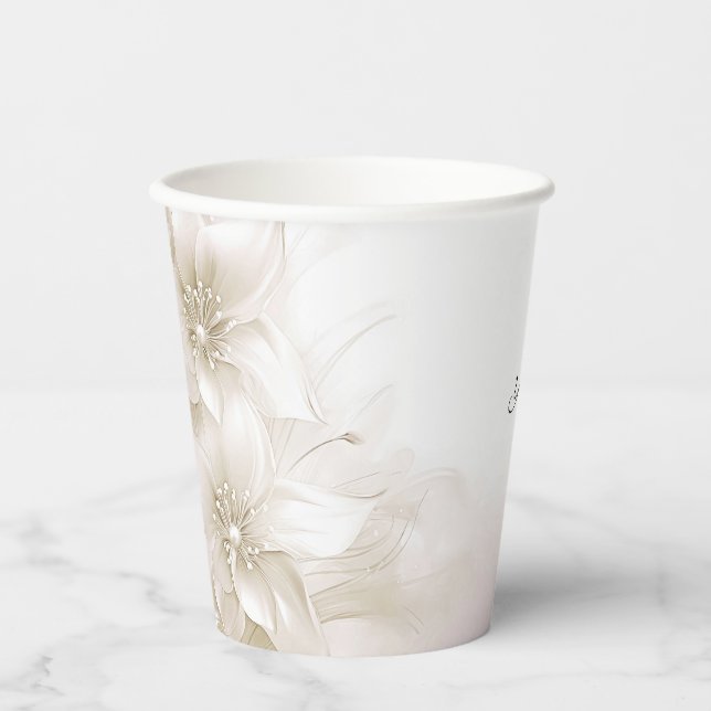 Elegante Ivory White Blume Paper Cup Pappbecher (Vorderseite)