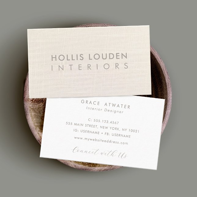 Elegante Ivory White Linen Beruflich aussehen Visitenkarte (Von Creator hochgeladen)