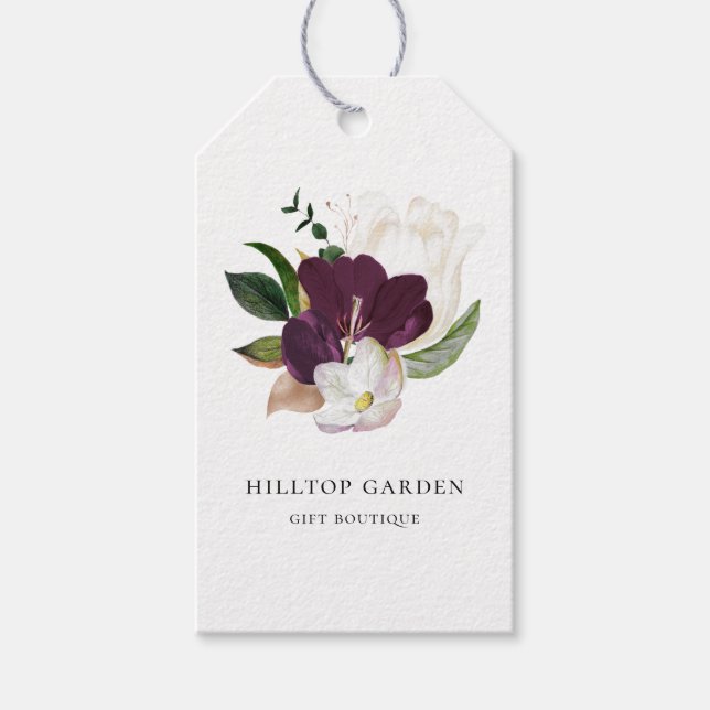 Elegante Ivory White Plum Lila Blumenpreisschilder Geschenkanhänger (Vorderseite)