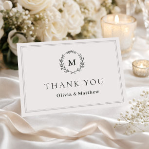 Elegante Jägergrüne Monogramm-Hochzeits-Dankeskart RSVP Karte