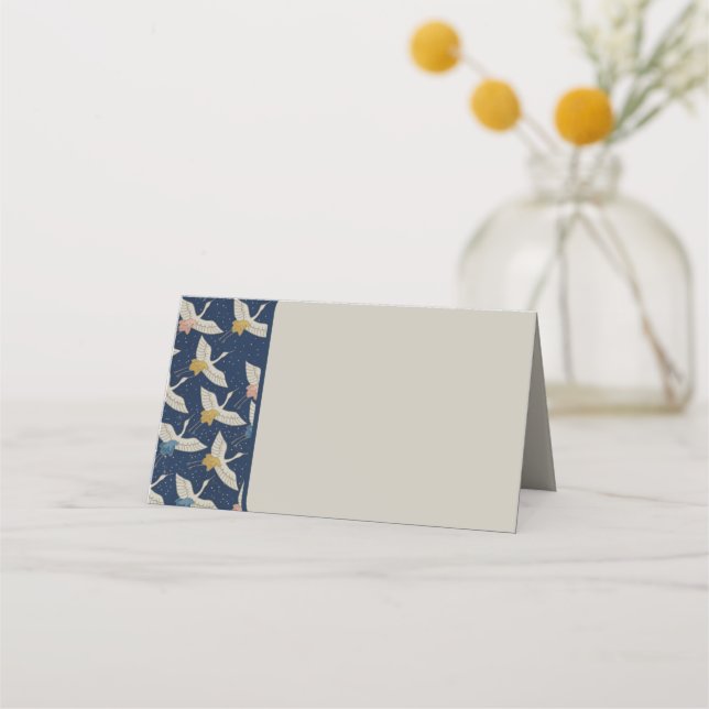 Elegante japanische Cranes Blue Wedding Party Platzkarte (Vorderseite)
