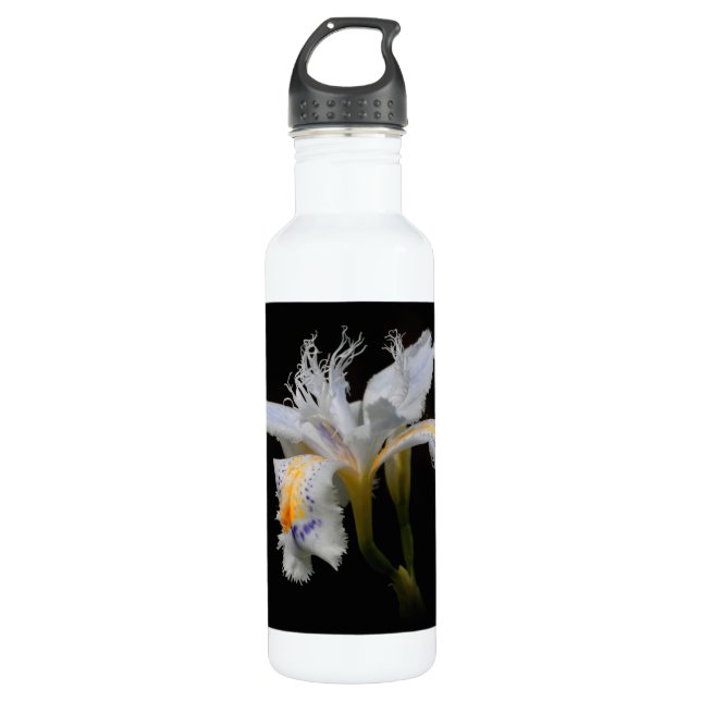 Elegante japanische Crested Iris White Blume Edelstahlflasche (Vorderseite)