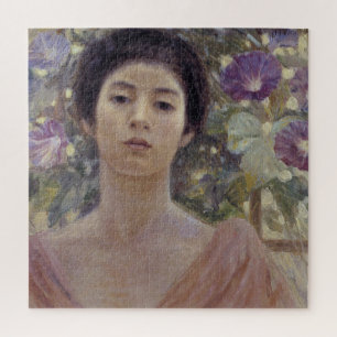 Elegante japanische Dame mit Prunkwindenblumen