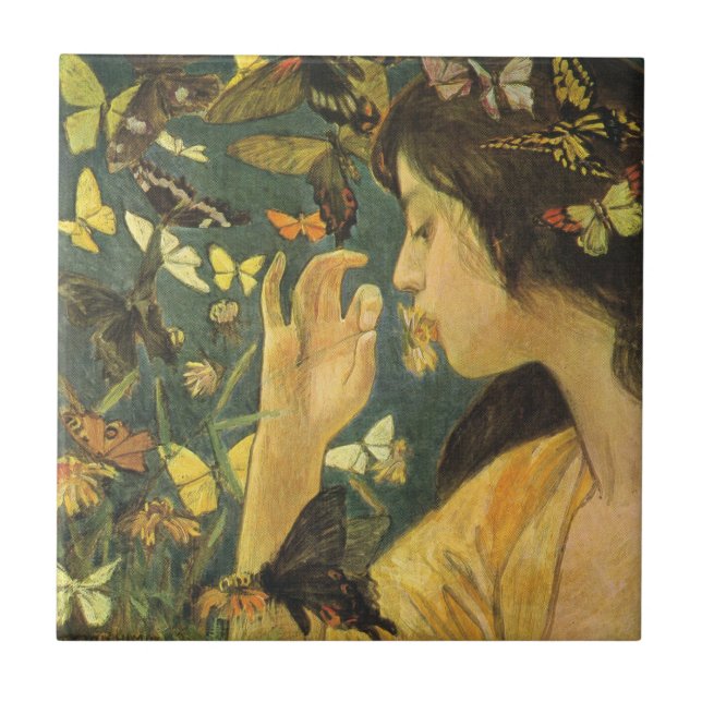 Elegante japanische Frau mit schönen Schmetterling Fliese (Vorderseite)