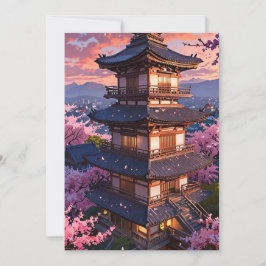 Elegante japanische Kirschblüten- & Schloss-Hochze Einladung