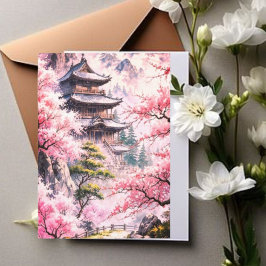 Elegante japanische Kirschblüten- & Schloss-Hochze Einladung