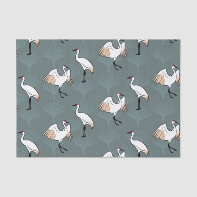 Elegante japanische Krane & Gingko-Blätter Seidenpapier (Vorderseite)