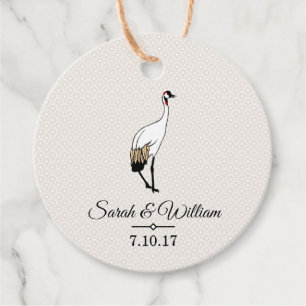 Elegante japanische Krane & Taupe Hochzeit Geschenkanhänger