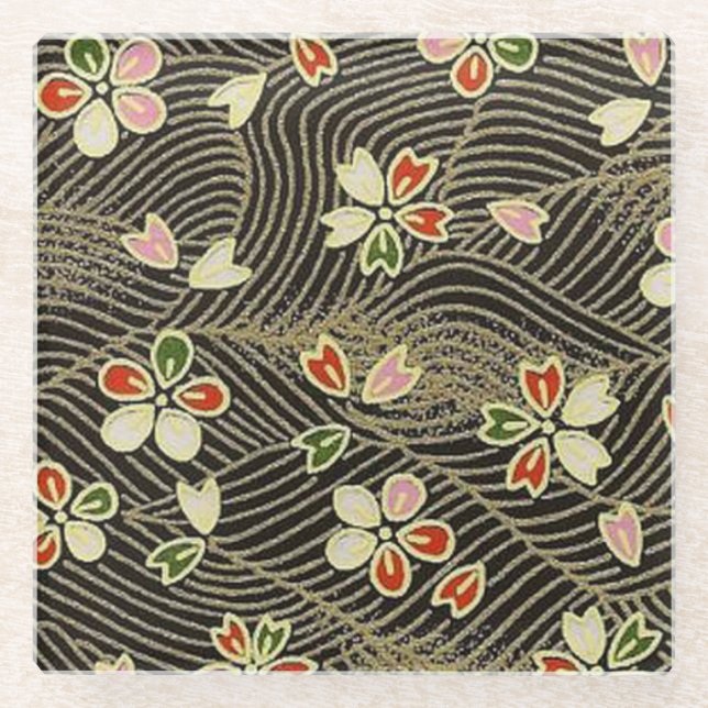 Elegante japanische Waschi Origami-Kirschblüten Glasuntersetzer (Vorderseite)