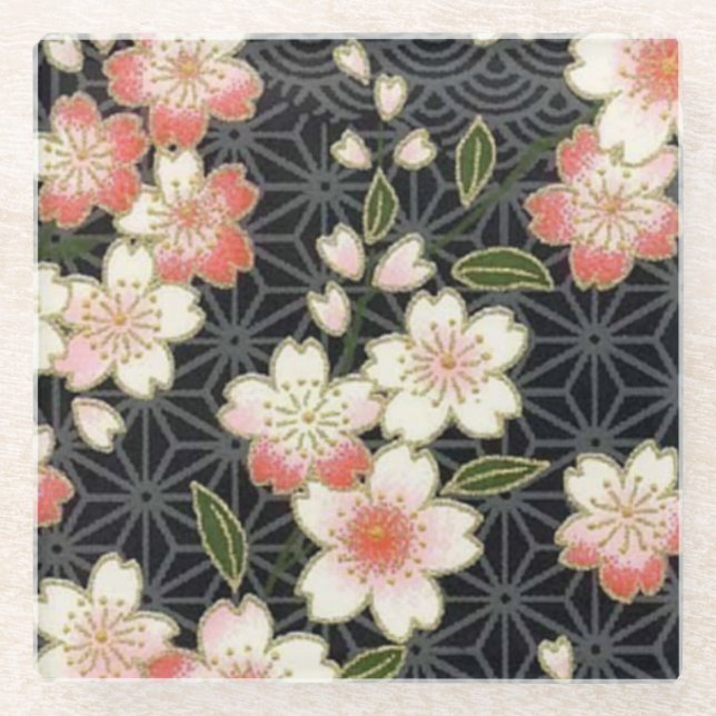 Elegante japanische Waschi Origami-Kirschblüten Glasuntersetzer (Vorderseite)