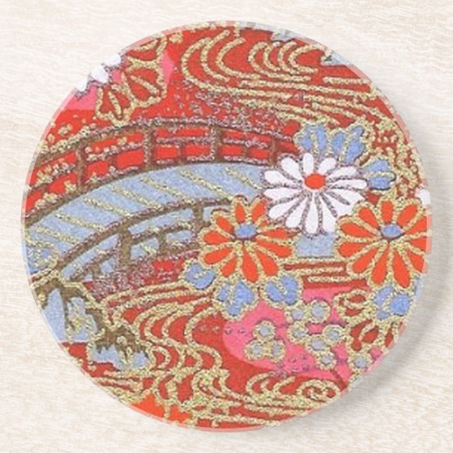 Elegante japanische Washi Origami Blossom Bridge Getränkeuntersetzer (Vorne)