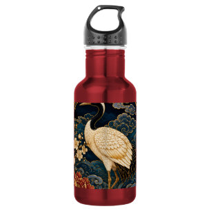 Elegante japanische weiße Kranich-Kunst Roter Edel Edelstahlflasche