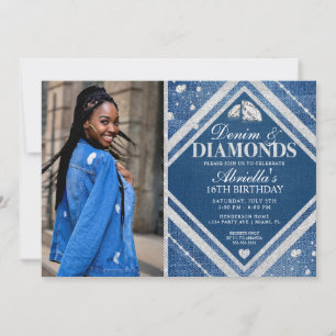 Elegante Jeans- und Diamant-Foto-Einladung Einladung