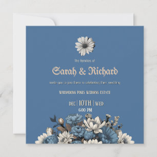 Elegante Jeans- und Marineblaue Florale Hochzeit Einladung