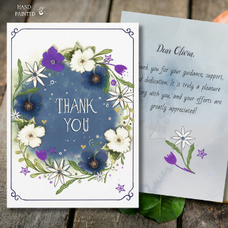 Elegante Jeansblaue Aquarell-Blumen-Dankeschön-Kar Dankeskarte