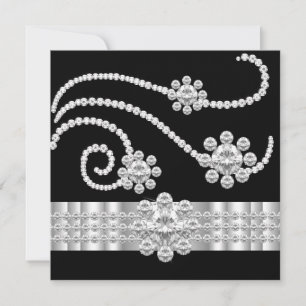 Elegante Jewel Diamanten Schwarze Silber Geburtsta Einladung