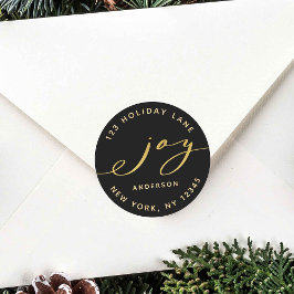 Elegante Joy Black & Gold Weihnachtszeit Rücksende Runder Aufkleber