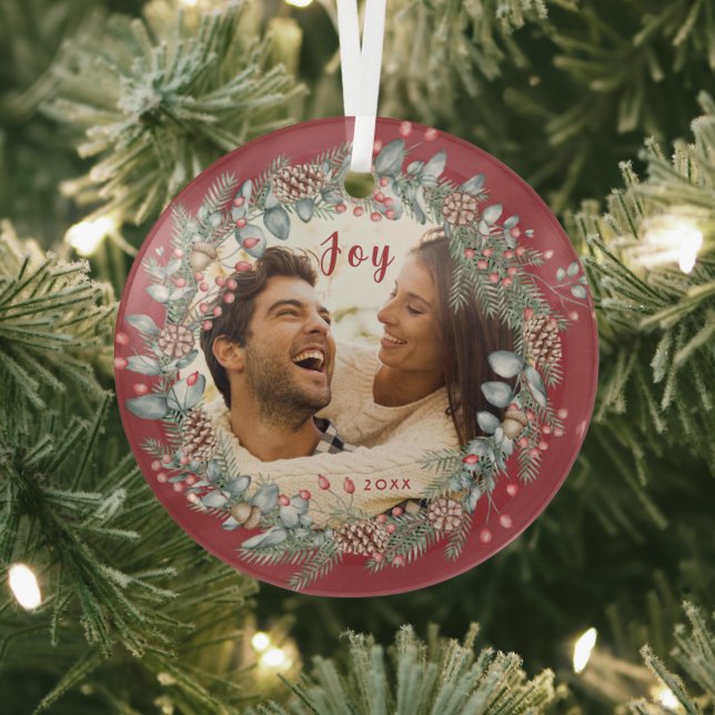 Elegante Joy Christmas Wreath Foto Glasfaser Ornament Aus Glas (InSitu)