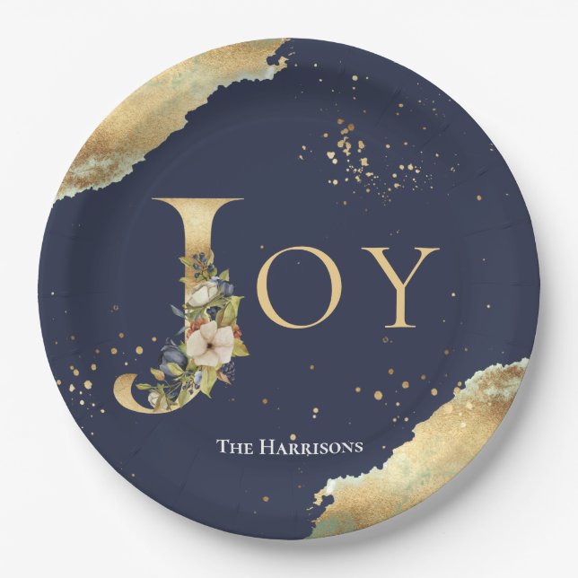 Elegante Joy Gold Foil Floral Pappteller (Vorderseite)