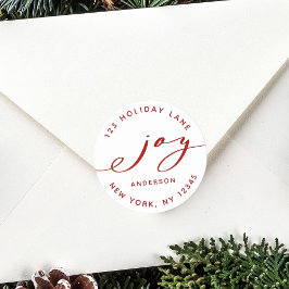 Elegante Joy Red & White Holiday Rücksendeadresse Runder Aufkleber