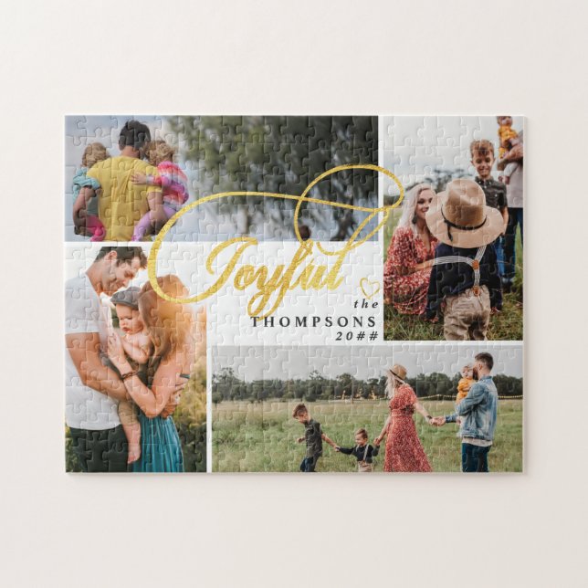 Elegante Joyful Gold Weihnachten Vier Foto Collage (Horizontal)
