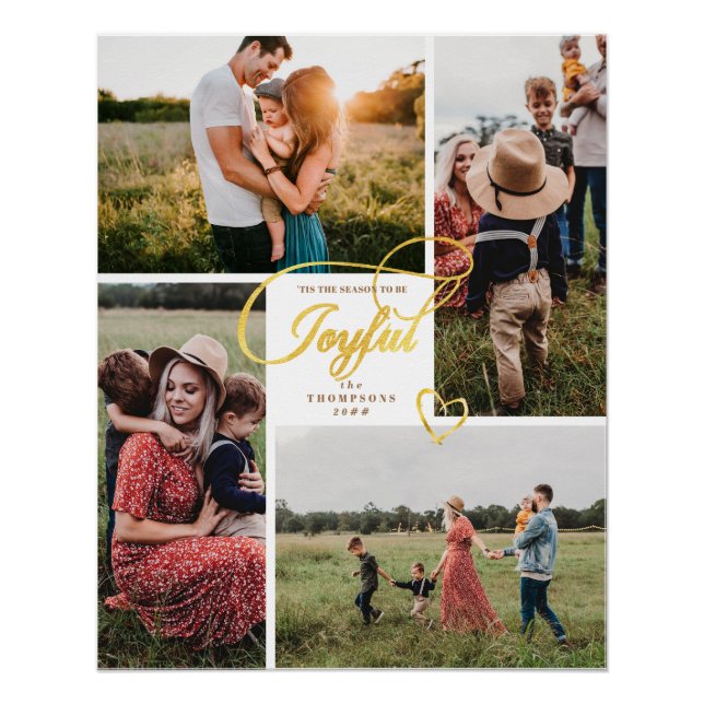 Elegante Joyful Gold Weihnachten Vier Foto Collage Poster (Vorderseite)