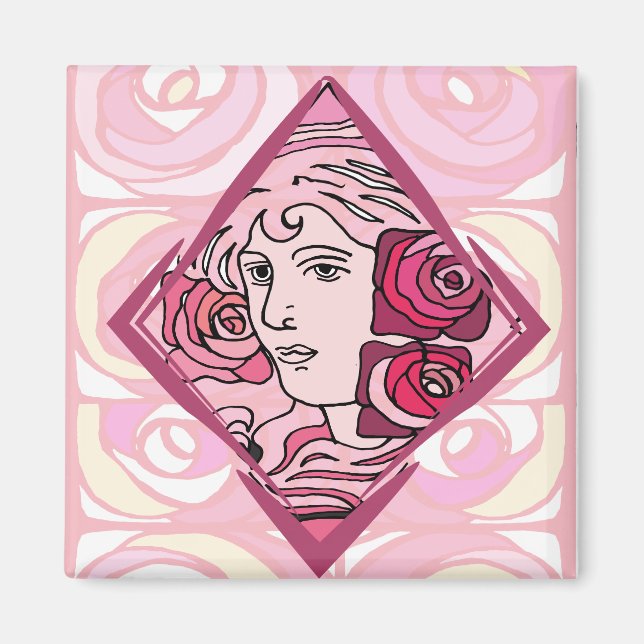 Elegante Jugendstil-Rose Magnet (Vorne)