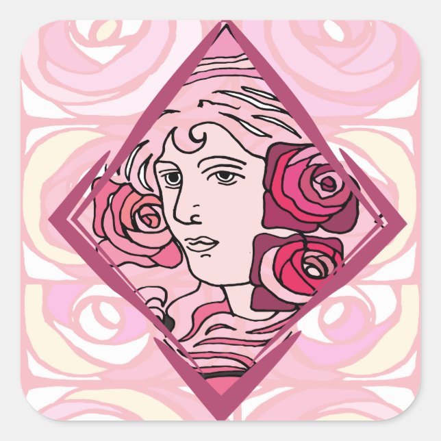 Elegante Jugendstil-Rose Quadratischer Aufkleber (Vorderseite)