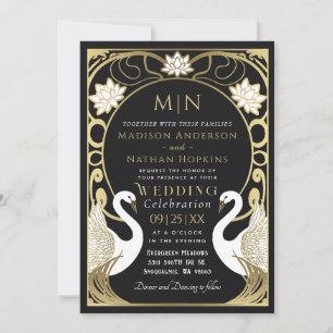 Elegante Jugendstil-Swans Einladung Hochzeit