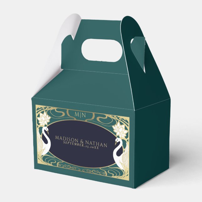 Elegante Jugendstil Swans Wedding Geschenkschachtel (Vorderseite)