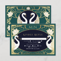 Elegante Jugendstil-Swans Wedding RSVP