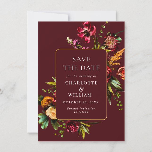 Elegante Jugendstilgarten Blume Hochzeit Save The Date (Vorderseite)