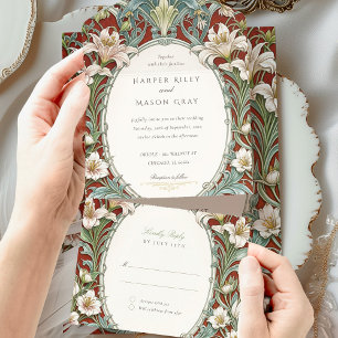 Elegante Jugendstilhochzeit mit RSVP-Karte All In One Einladung