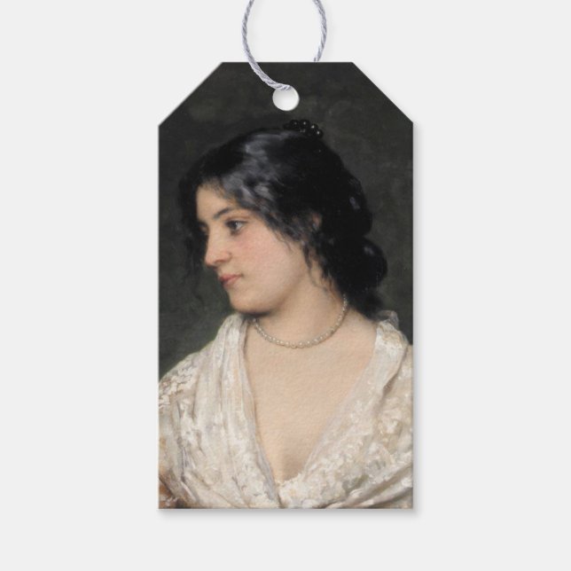 Elegante junge Lady mit Perlmuttleder Geschenkanhänger (Vorderseite)