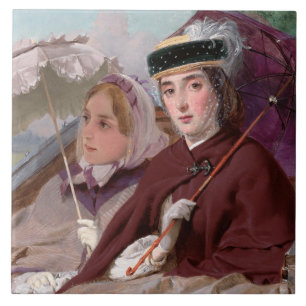 Elegante junge Ladys, die in einer Beförderung rei Fliese