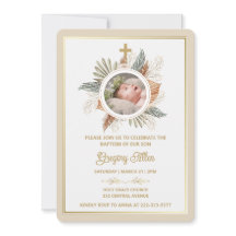Elegante Jungen-Taufeinladung mit Grün und Kreuz F