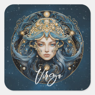 Elegante Jungfrau Fantasy Zodiac Black Gold Virgo Quadratischer Aufkleber