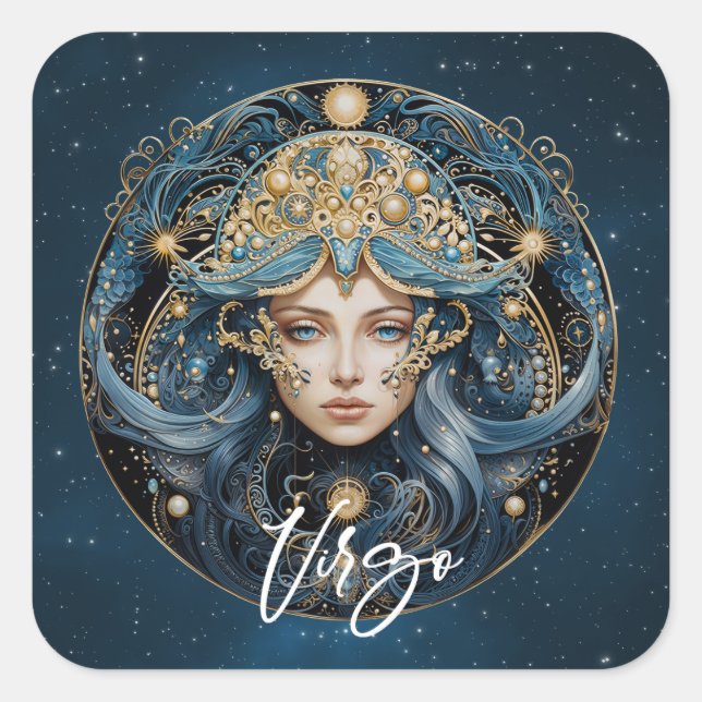Elegante Jungfrau Fantasy Zodiac Black Gold Virgo Quadratischer Aufkleber (Vorderseite)