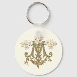 Elegante Jungfrau Mary Gold Marian Cross Lilies Ca Schlüsselanhänger