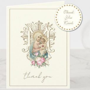 Elegante Jungfrau Mary Religious Katholic Floral Feiertagskarte